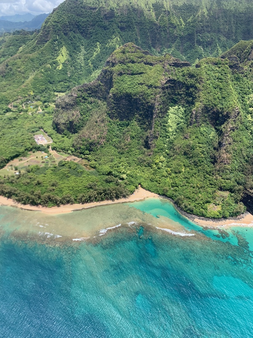 Kauaʻi bays and coastline from above